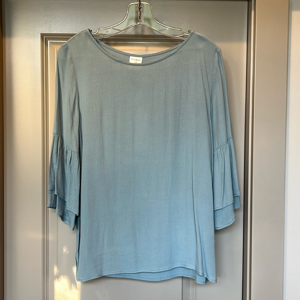 By Together boatneck blouse, sky blue, 3/4 flutter sleeves, women’s sz M. NWT